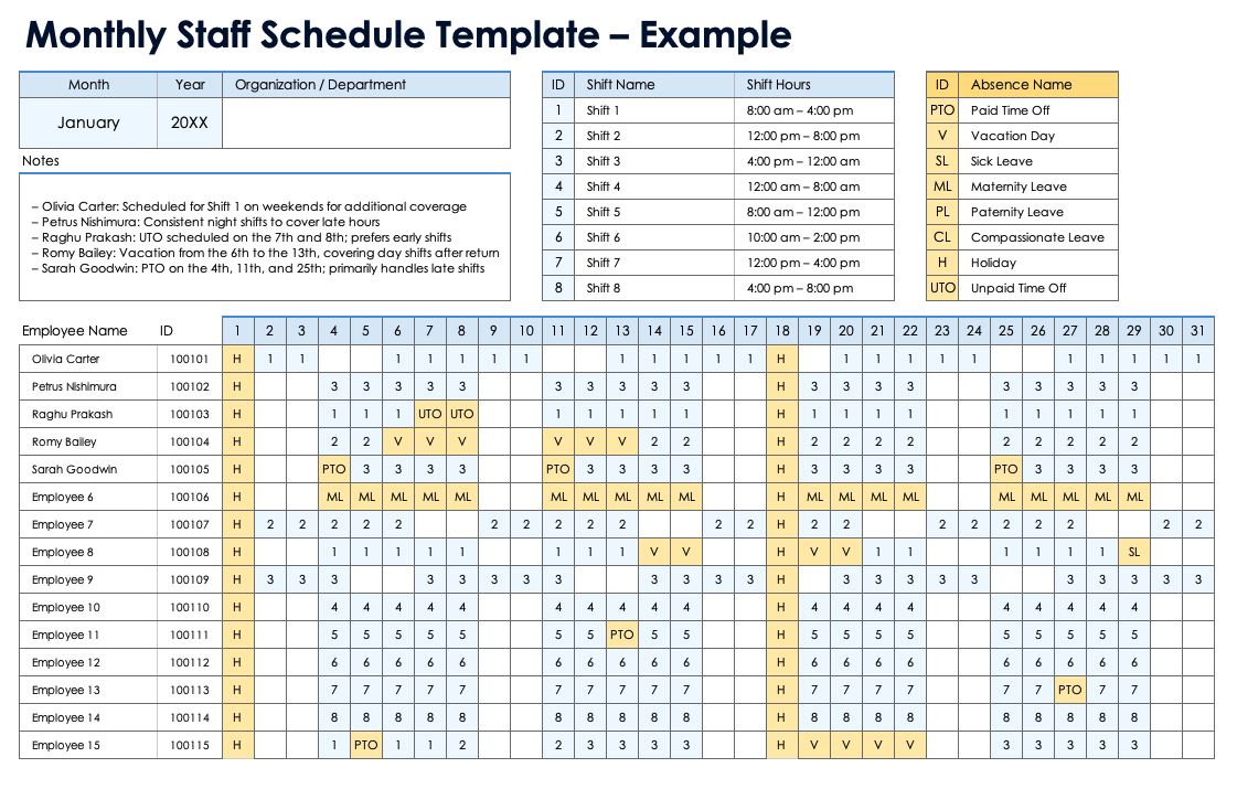 monthly employee schedule template free monthly employee schedule template free