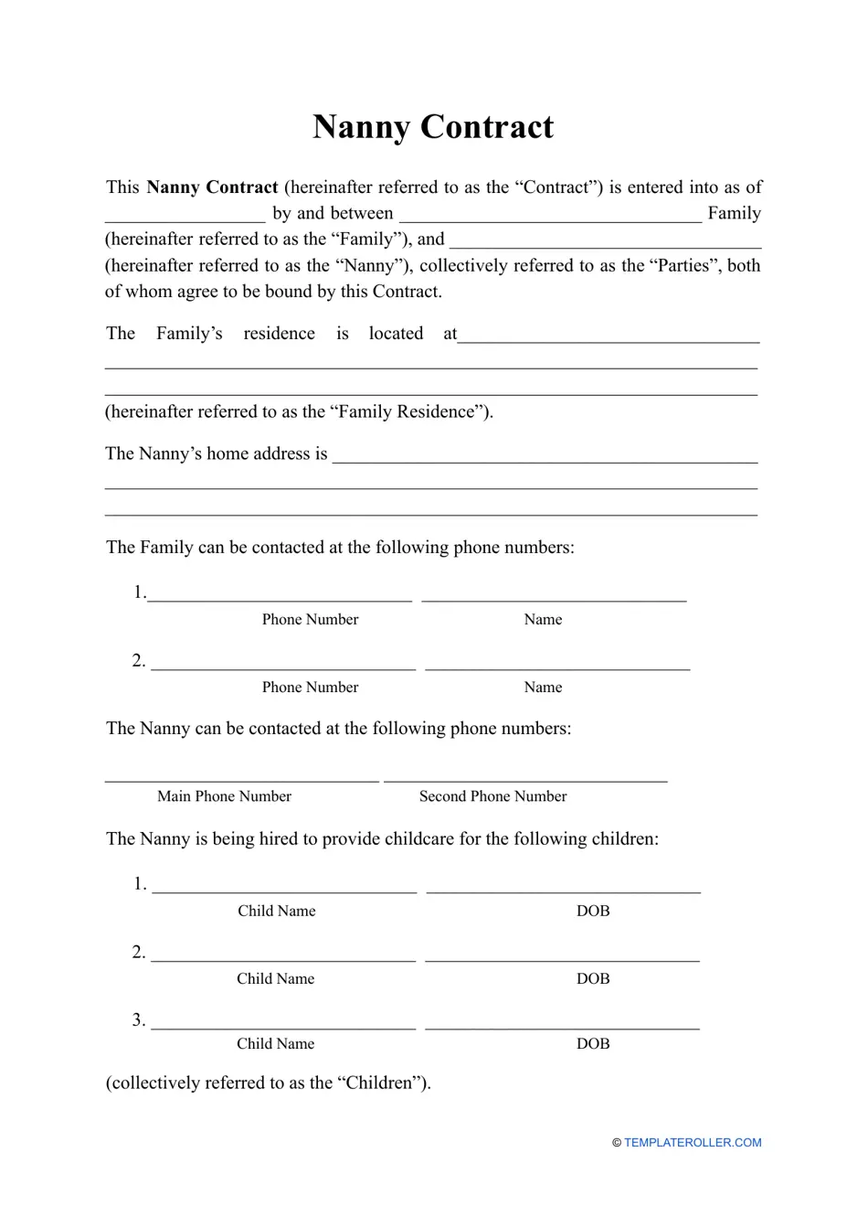 nanny agreement sample nanny agreement sample