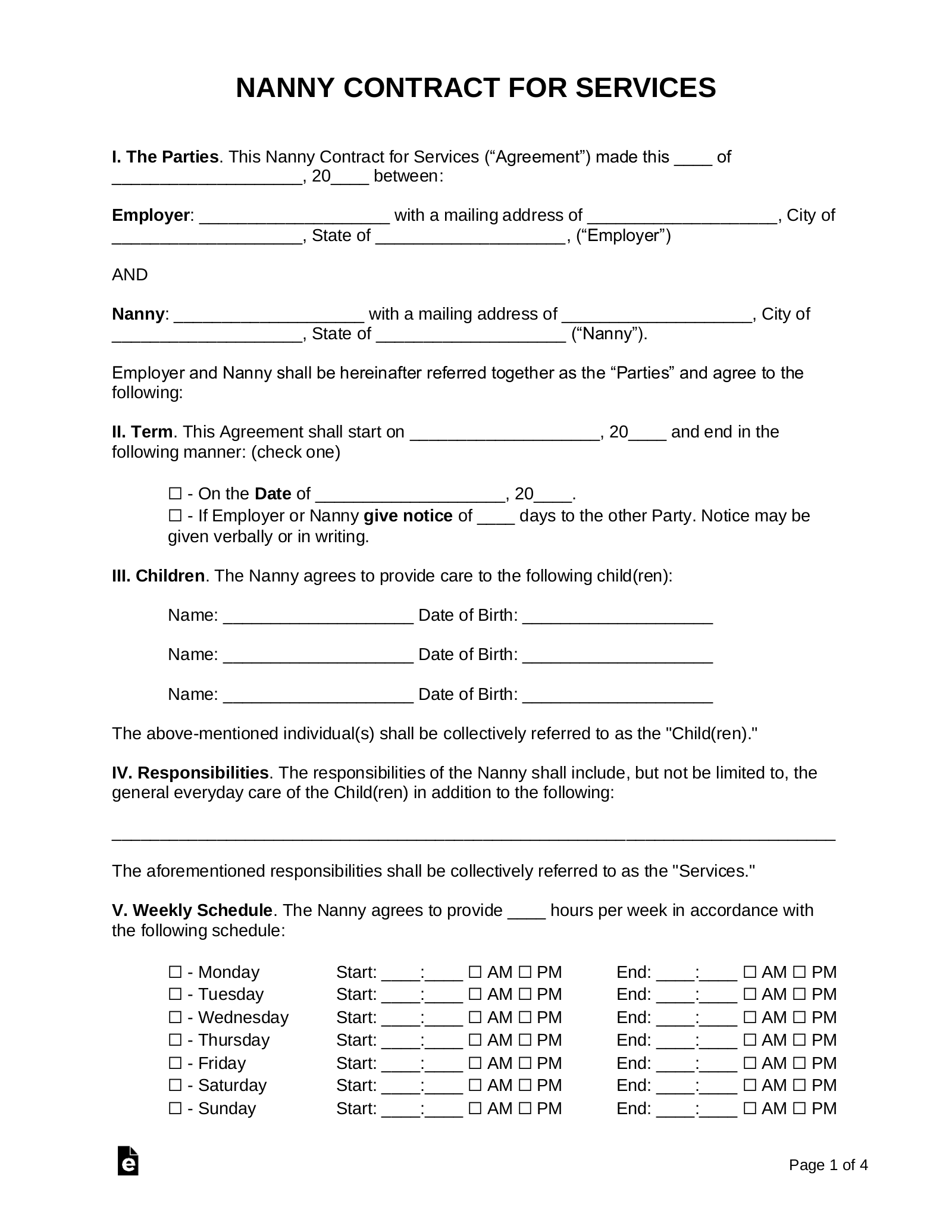nanny contract template word document nanny contract template word document