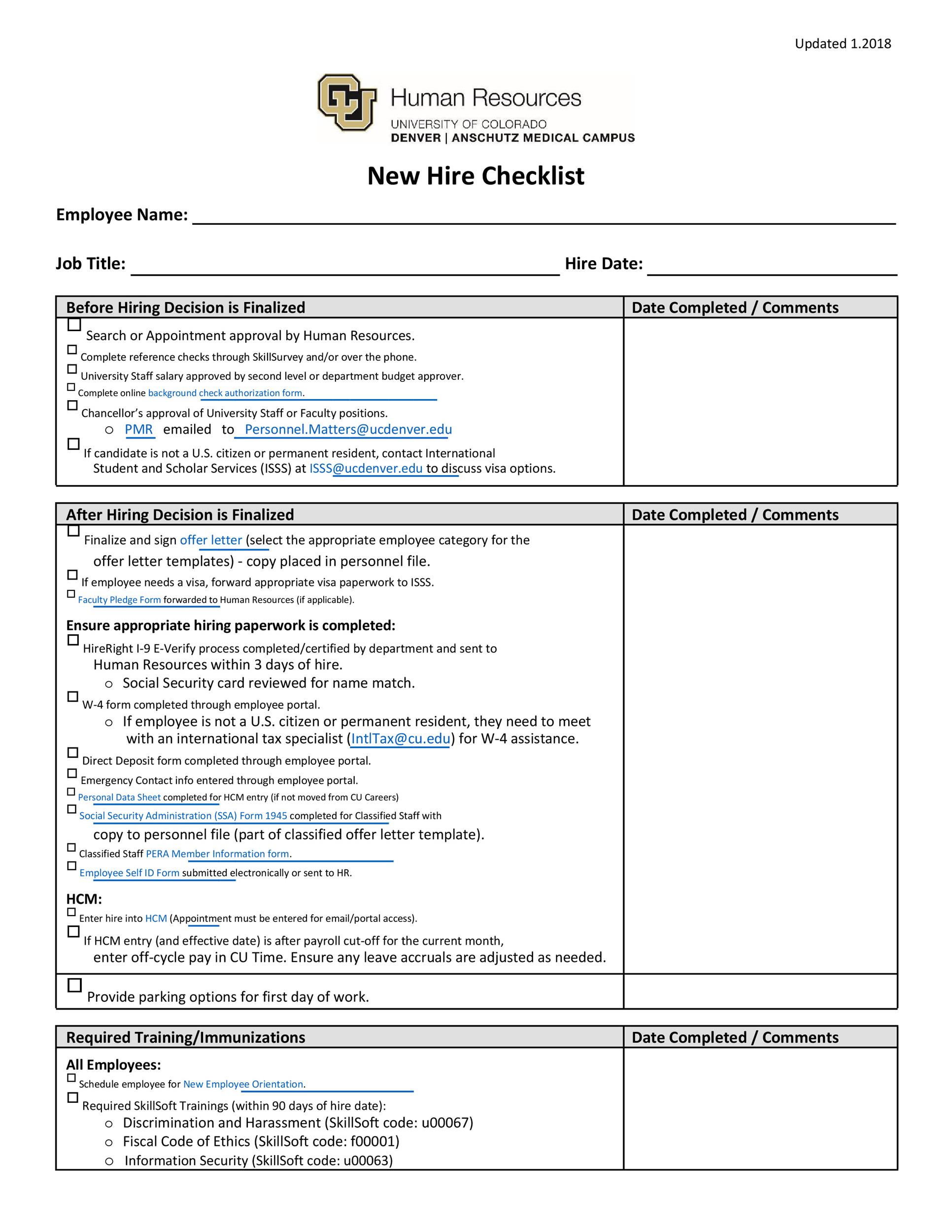 new hire checklist template free new hire checklist template free