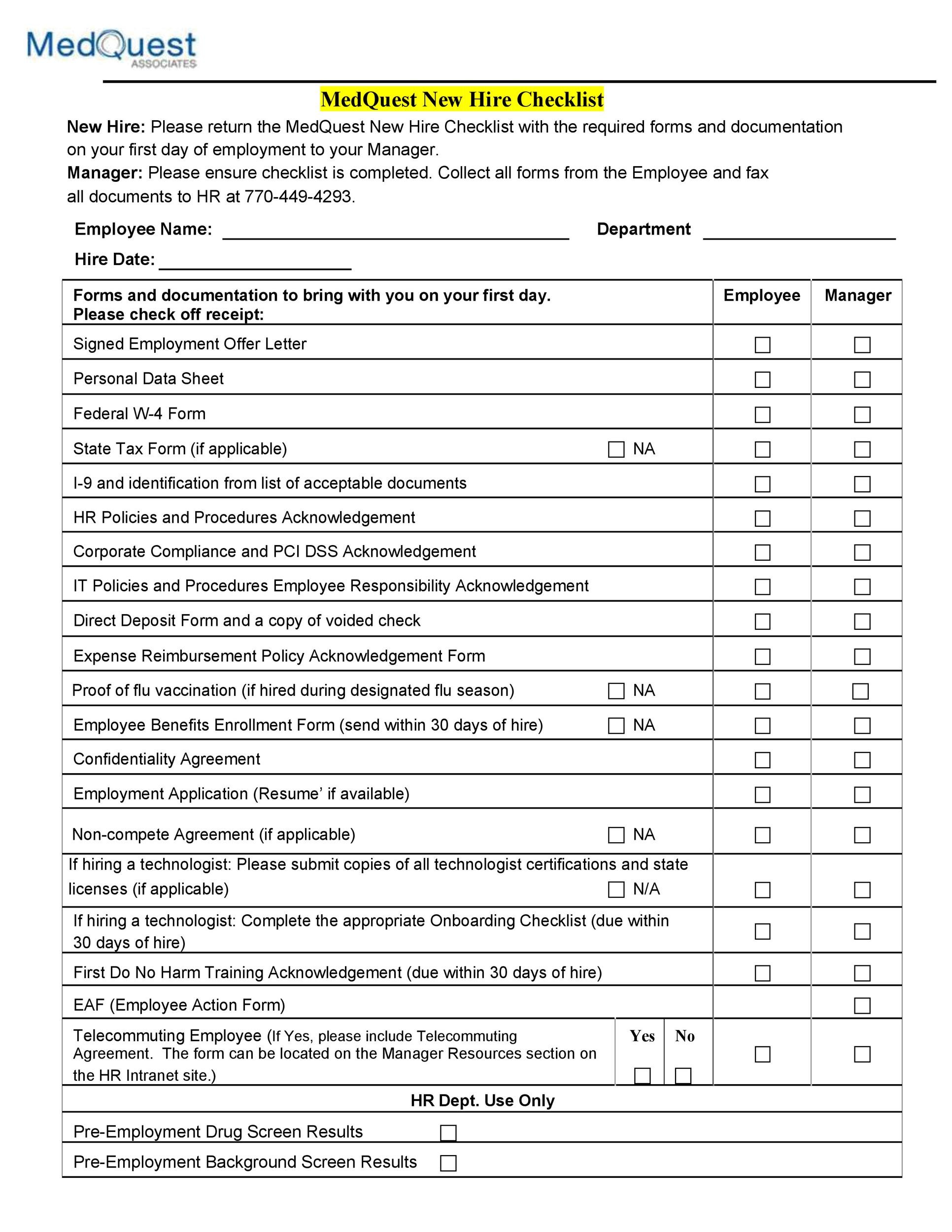new hire checklist template word new hire checklist template word