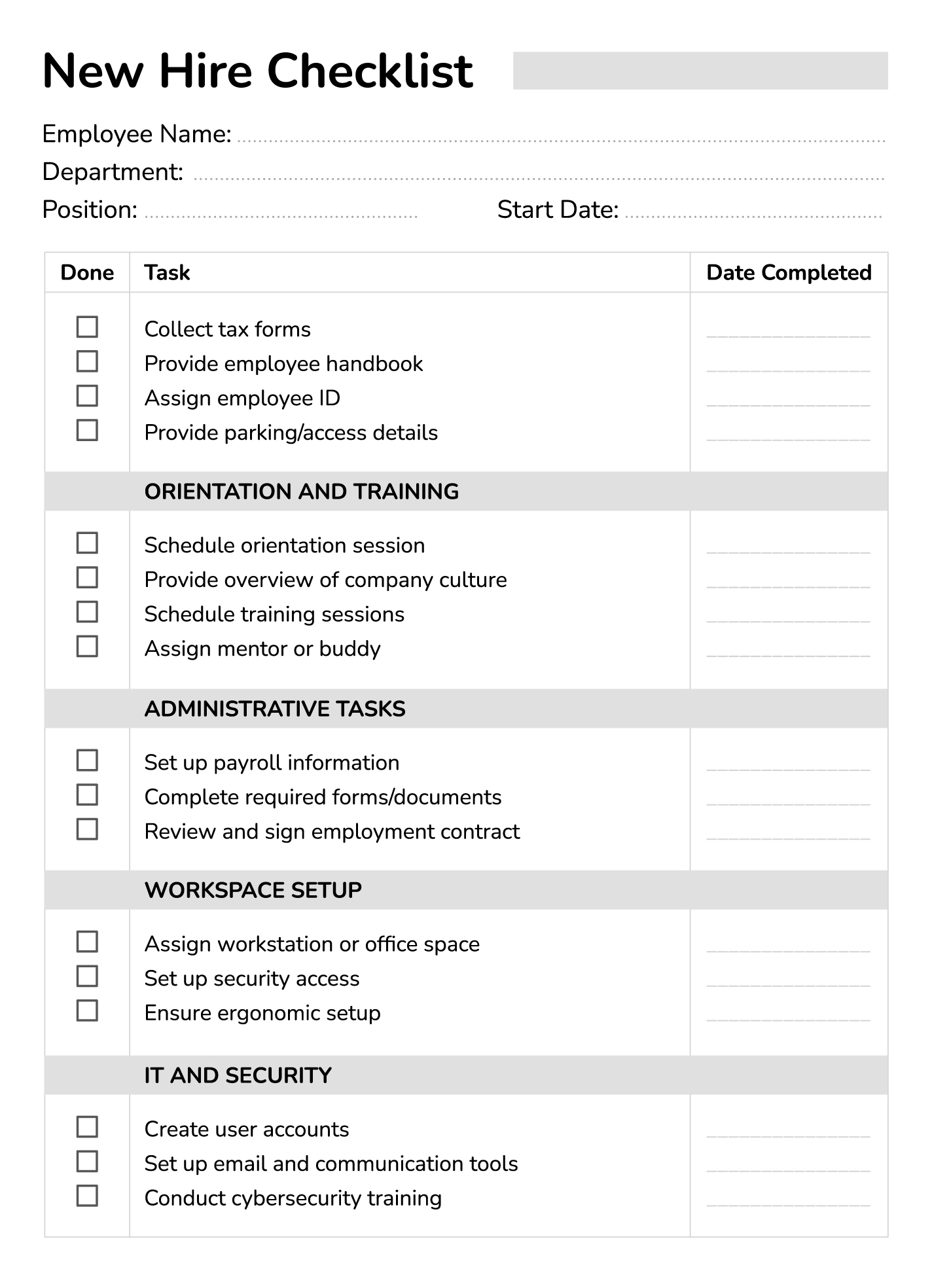 new hire orientation checklist new hire orientation checklist