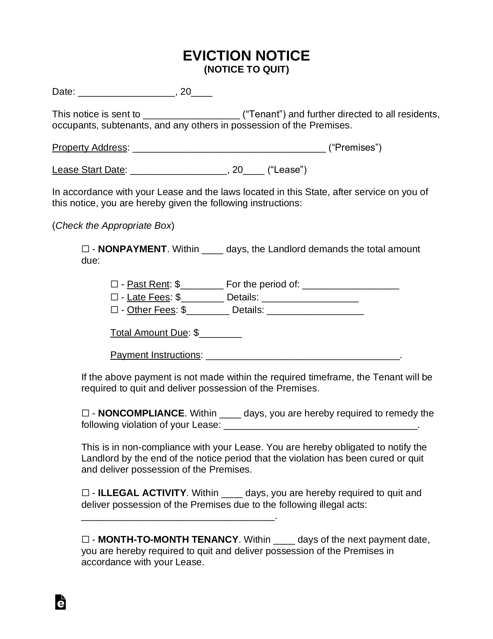 printable blank eviction notice form printable blank eviction notice form