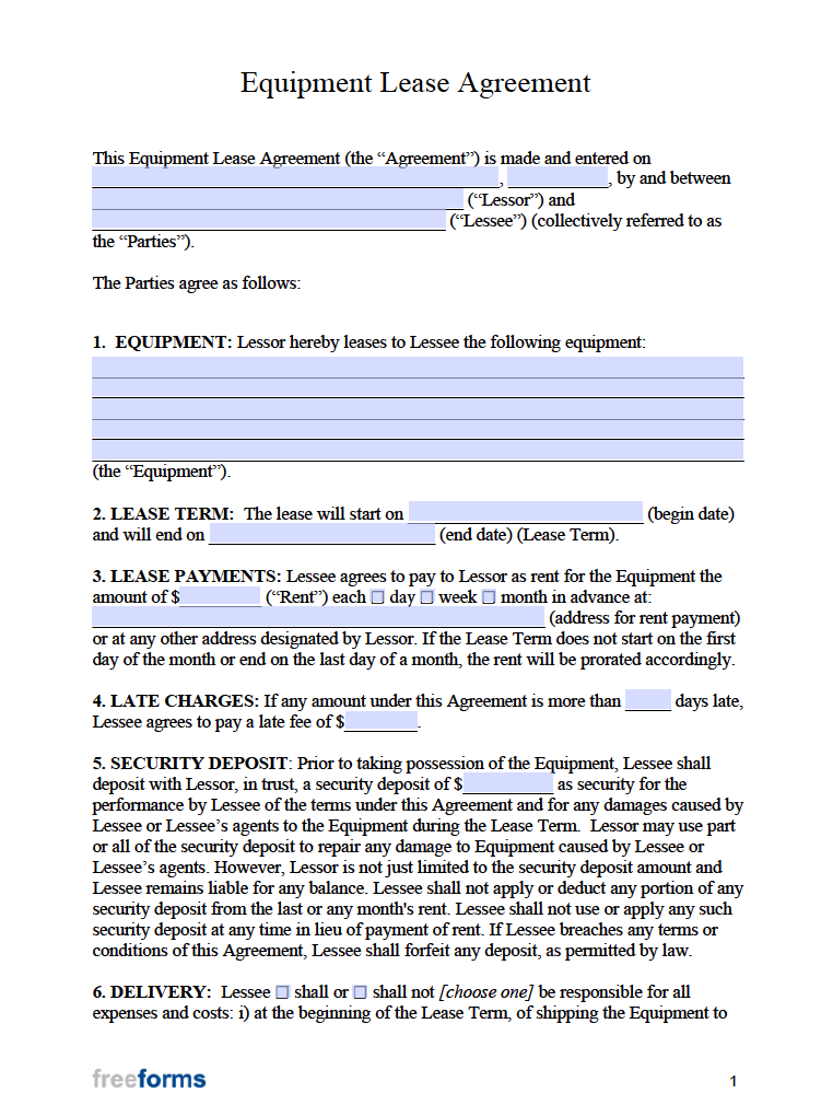 printable equipment lease agreement pdf printable equipment lease agreement pdf