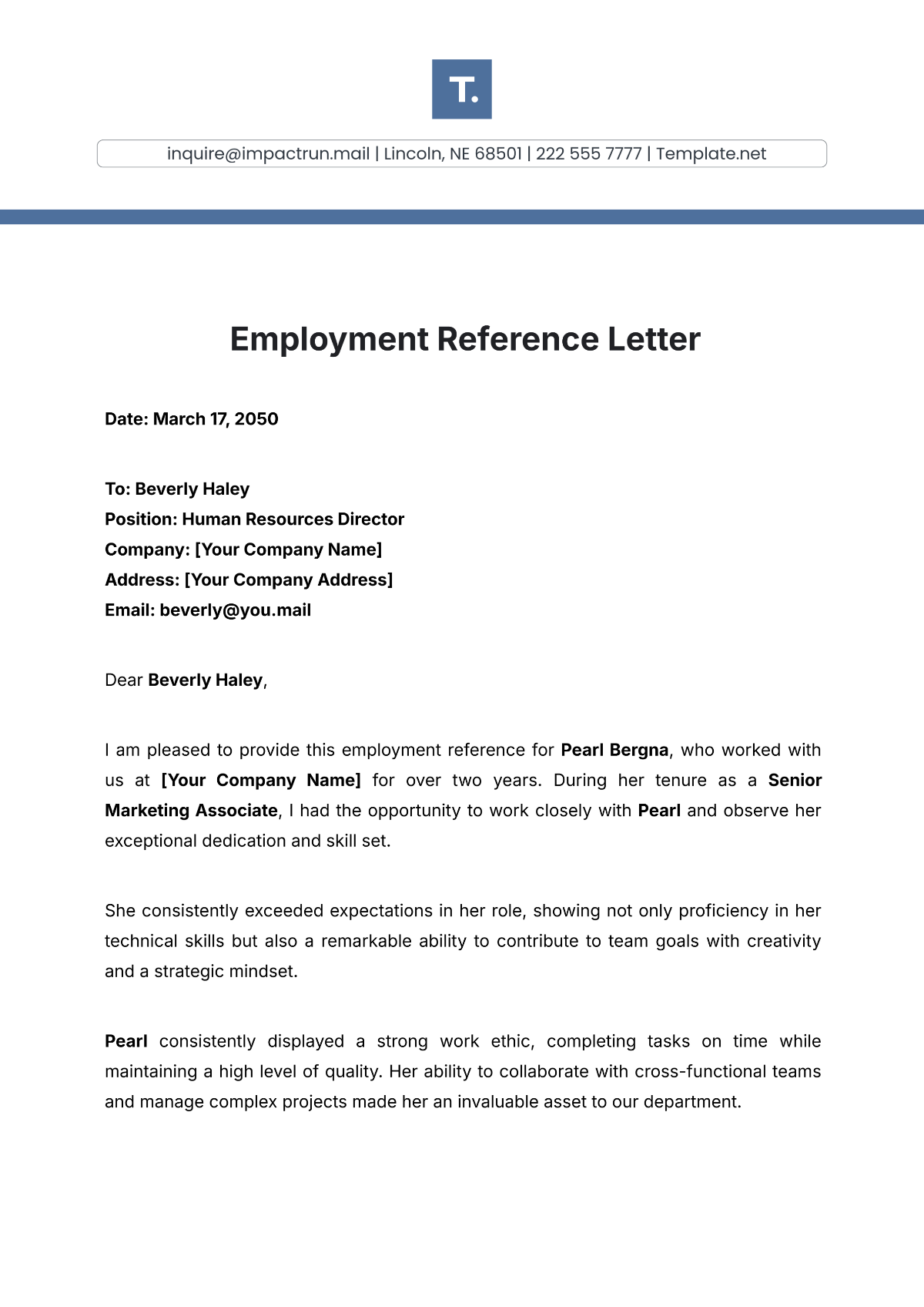 professional reference letter template