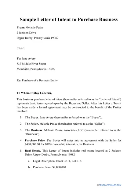 purchase letter of intent template
