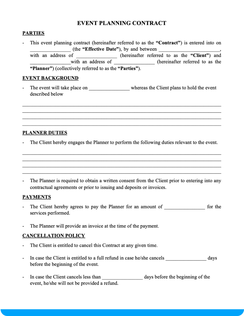 sample contracts for event planners