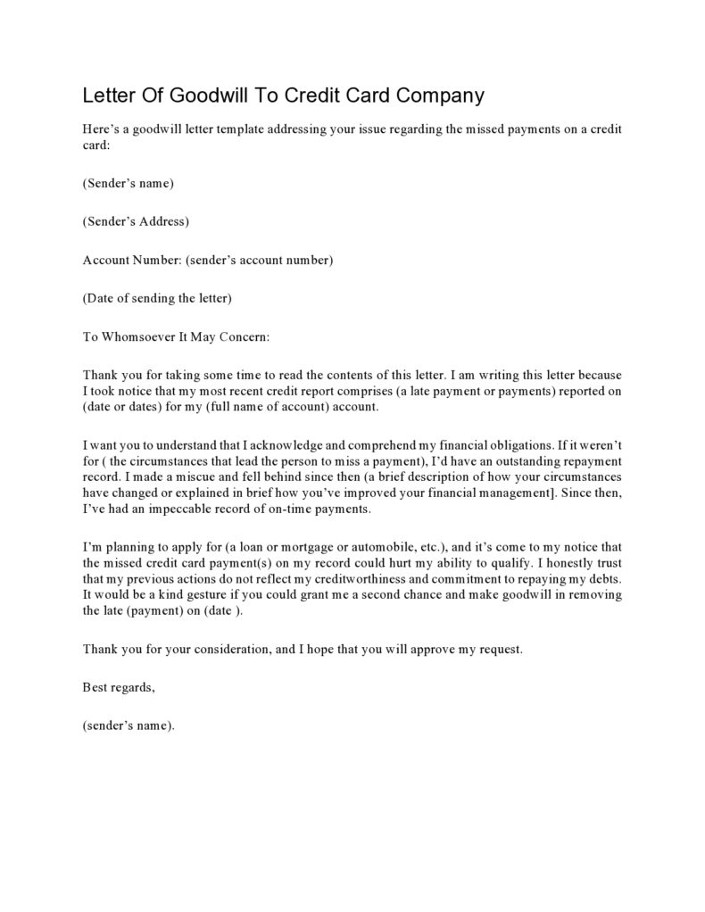 sample goodwill letter to creditor