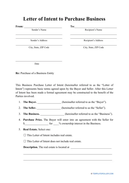 sample letter of intent acquisition