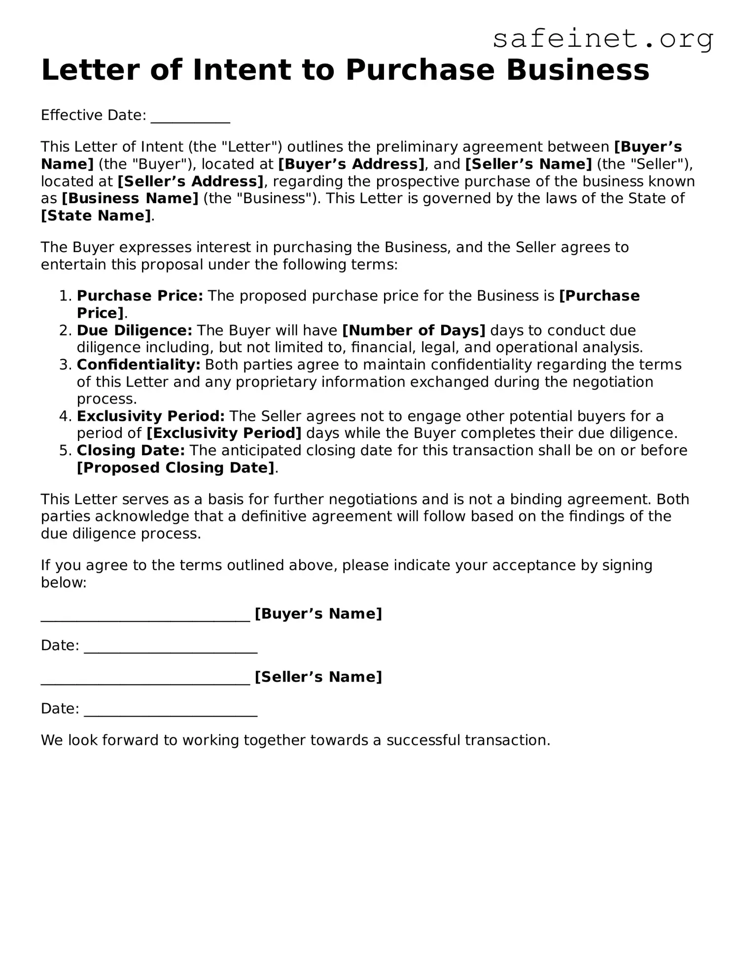 sample loi for business purchase