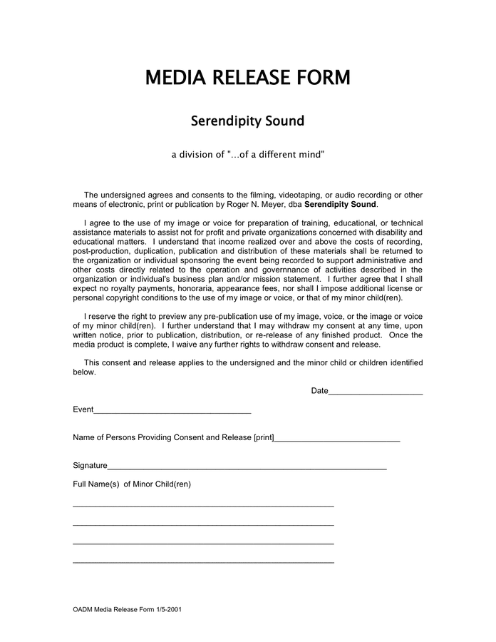 sample media release forms