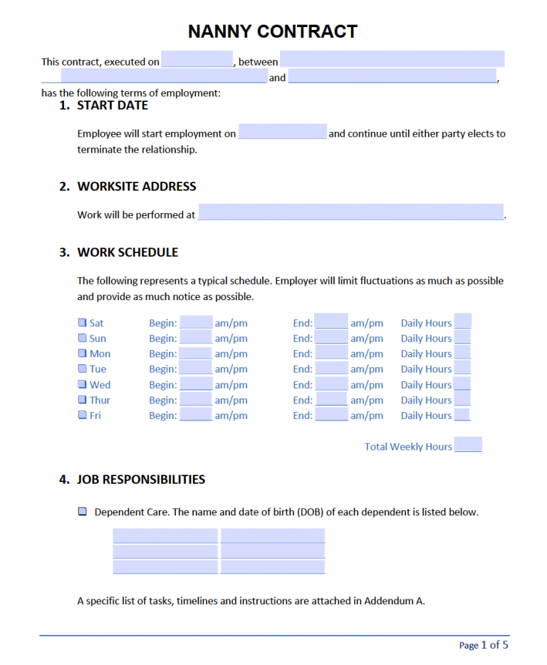 sample nanny contract word document sample nanny contract word document