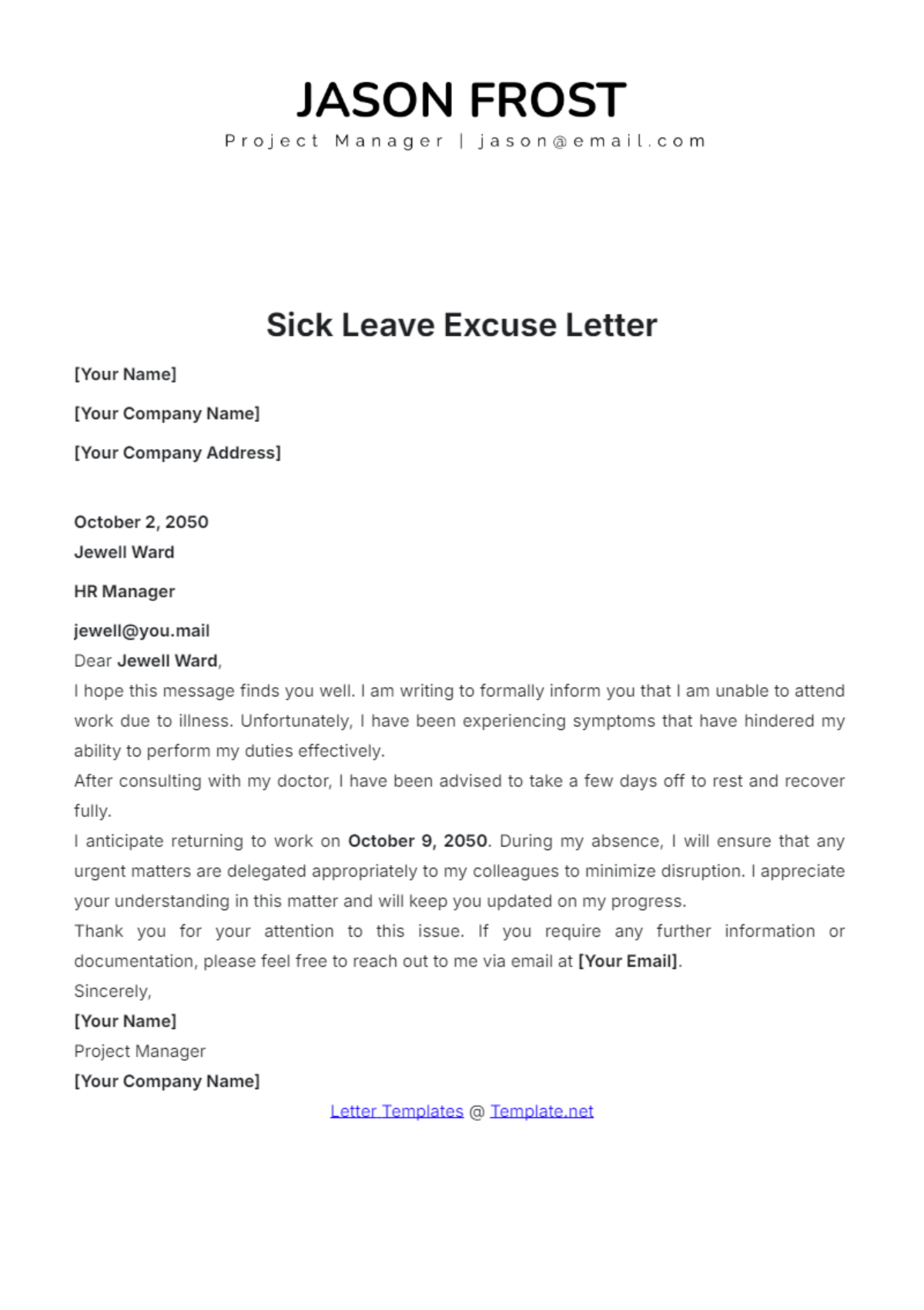 sample of formal excuse letter