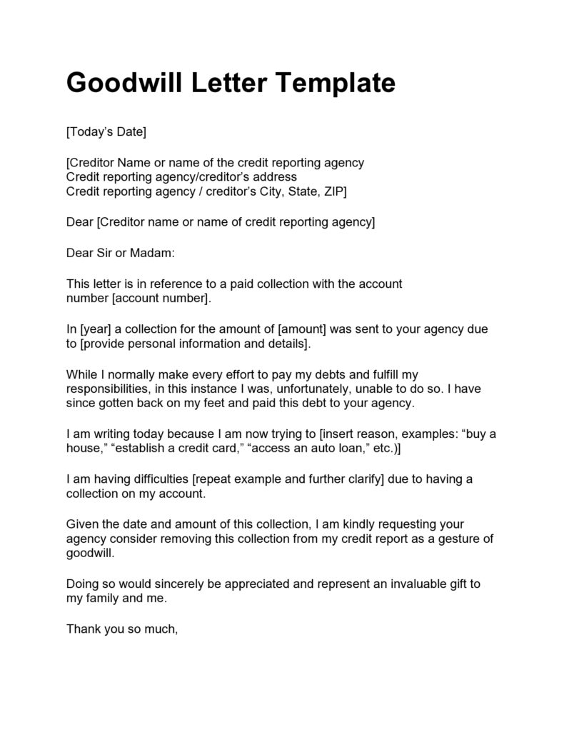 sample of goodwill letter
