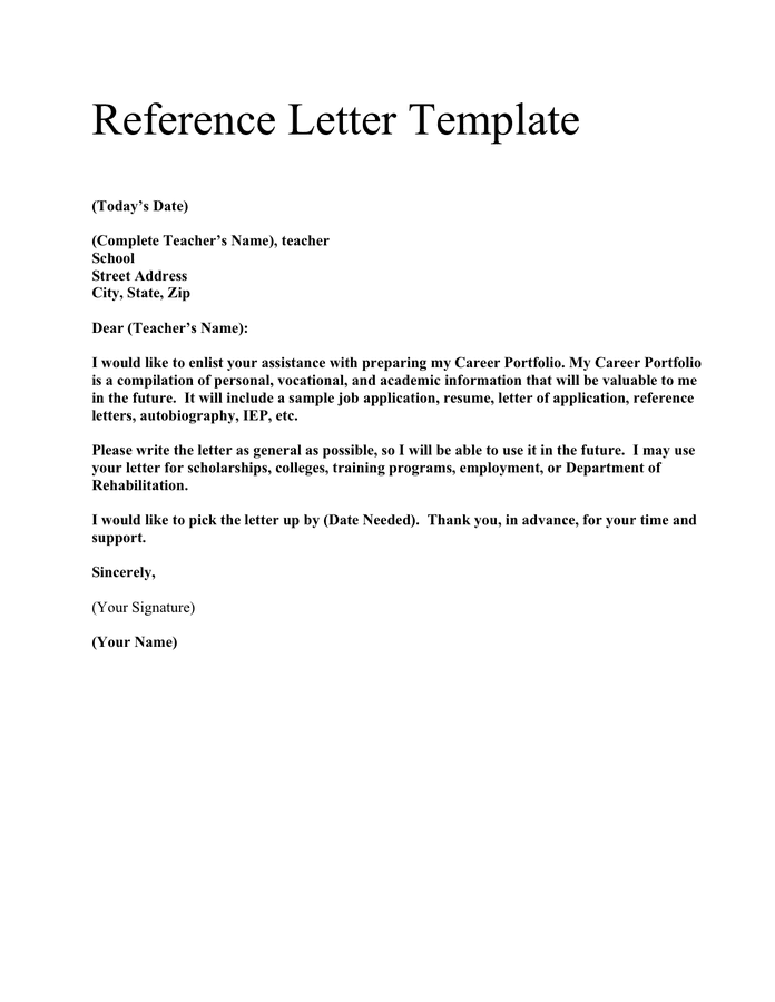 samples of work reference letter