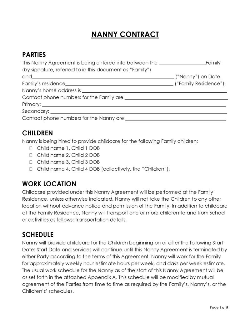 simple nanny contract template word simple nanny contract template word