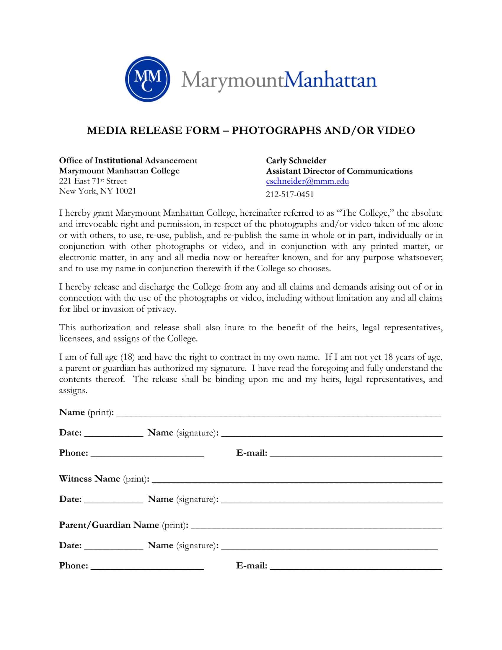 standard media release form