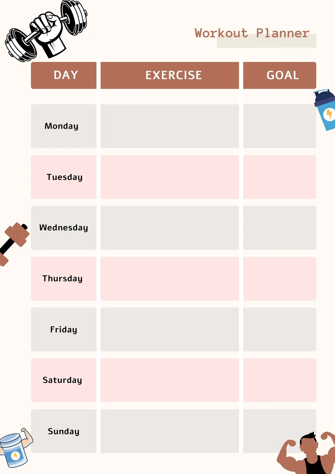 workout plan template workout plan template